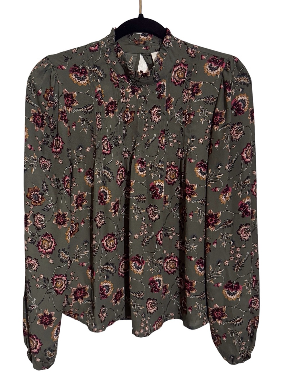 Joie X-Small Green Floral Long Sleeve Top Boho Sheer Long Sleeve Ruffle Western